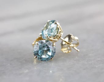 Bridal Blue Zircon Stud Earrings in Yellow Gold, Zircon Stud Earrings, Blue Zircon Earrings, Bridal Jewelry 53UNWJ-P