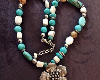 Bold Bulky statement turquoise Howlite necklace