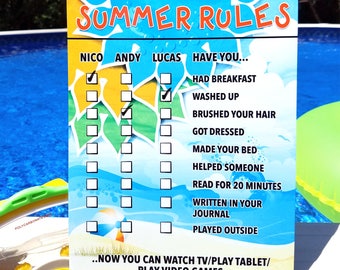 Summer Rules - Personalized Chore Chart - Personalized Rules - Reusable - Photo Prop - Dry Erase Chart - Portable "Summer Rules" Check List