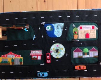Toy car fold up playmat, car play rug, travel toy, car mat