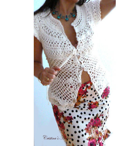 White crochet jacket Chic crochet mesh blouse. Handmade