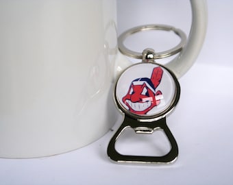 Stainless Steel Cleveland Indians Bottle Cap Opener Key Chain