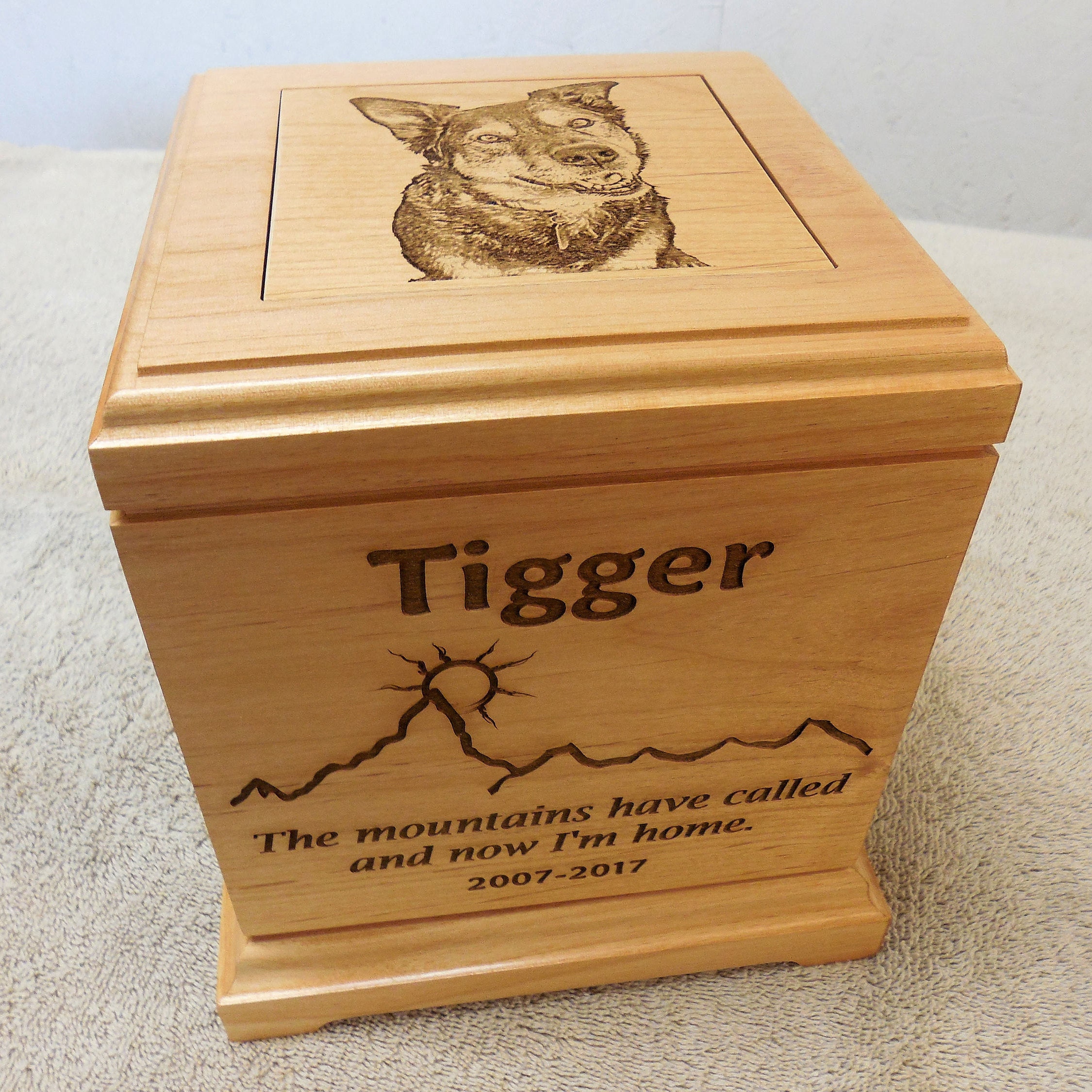 Large Dog Urn Pet Urn Laser Engraved Alder Wood
