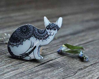 Elegant Jewelry Black|and|White Jewelry Black|and|White cat brooch Cat Lover Gifts Animal Lovers Gift|for|Pet Lovers Xmas Gift|for|her