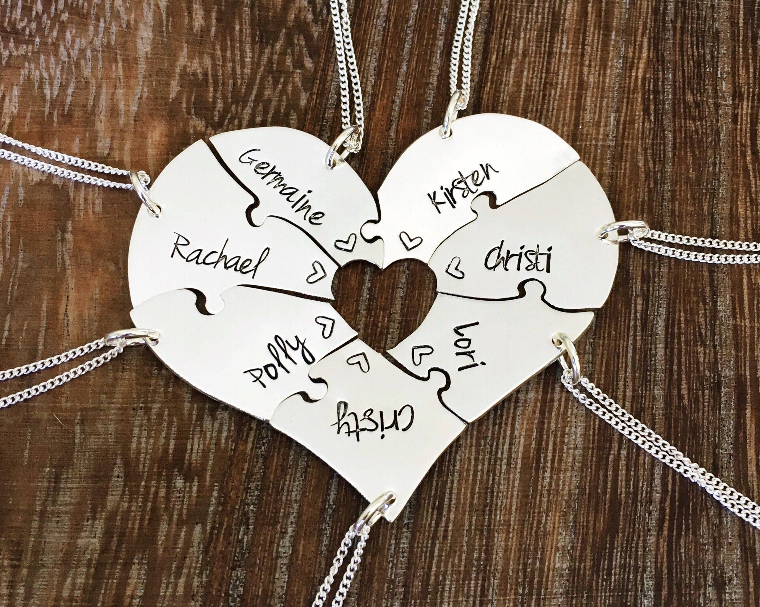 Hand engraved Argentium Silver heart puzzles necklaces