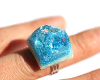 Blue Sky Ring Glow in the Dark Jewelry Iridescent Costume Statement Ring Fun Unique Bauble jewelry