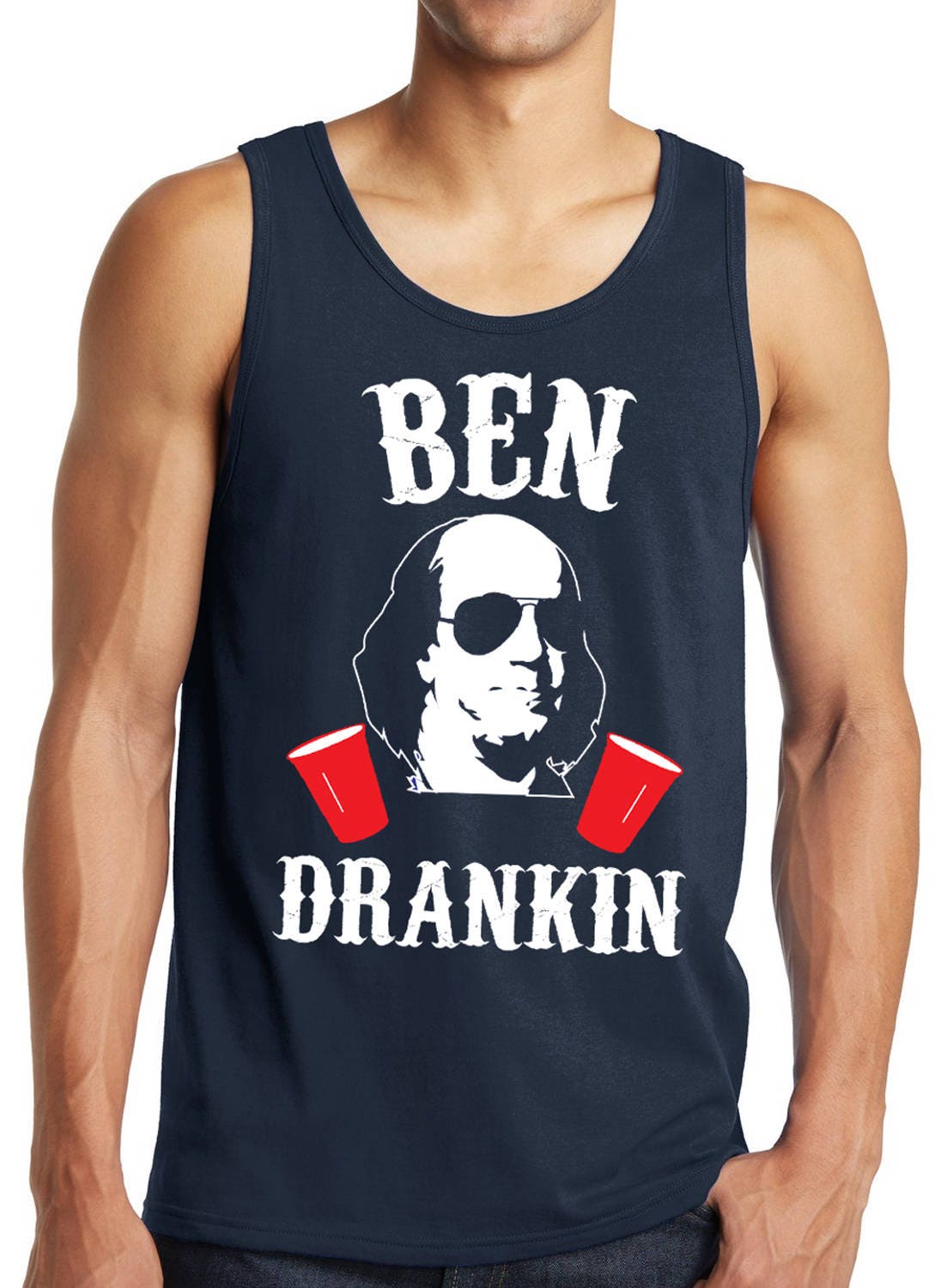 BEN DRANKIN 4th of JULY Tank Top Men's Navy Blue Fourth