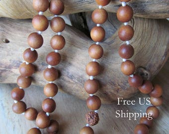 No Tassel Sandalwood Mala, 108 Bead Mala, Hand Knotted,Prayer Beads, Long Necklace, Beaded Mala, Yoga Jewelry, Japa Mala, Meditation