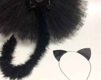 Cat costume, black cat costume,adult cat costume, baby cat costume, halloween cat costume, black cat, cat ears headband, glitter cat ears