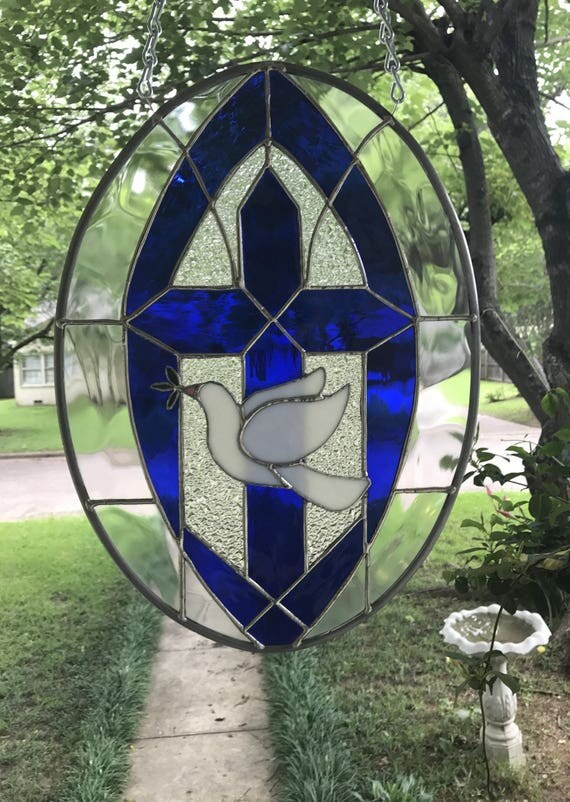 Spiritual Cross Stained Glass Window Large Suncatcher with