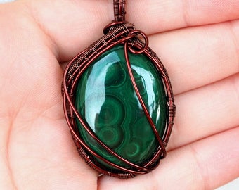 Malachite Necklace/Wire Wrapped Gemstone Pendant/Wire Wrapped Jewelry/Anniversary Gift