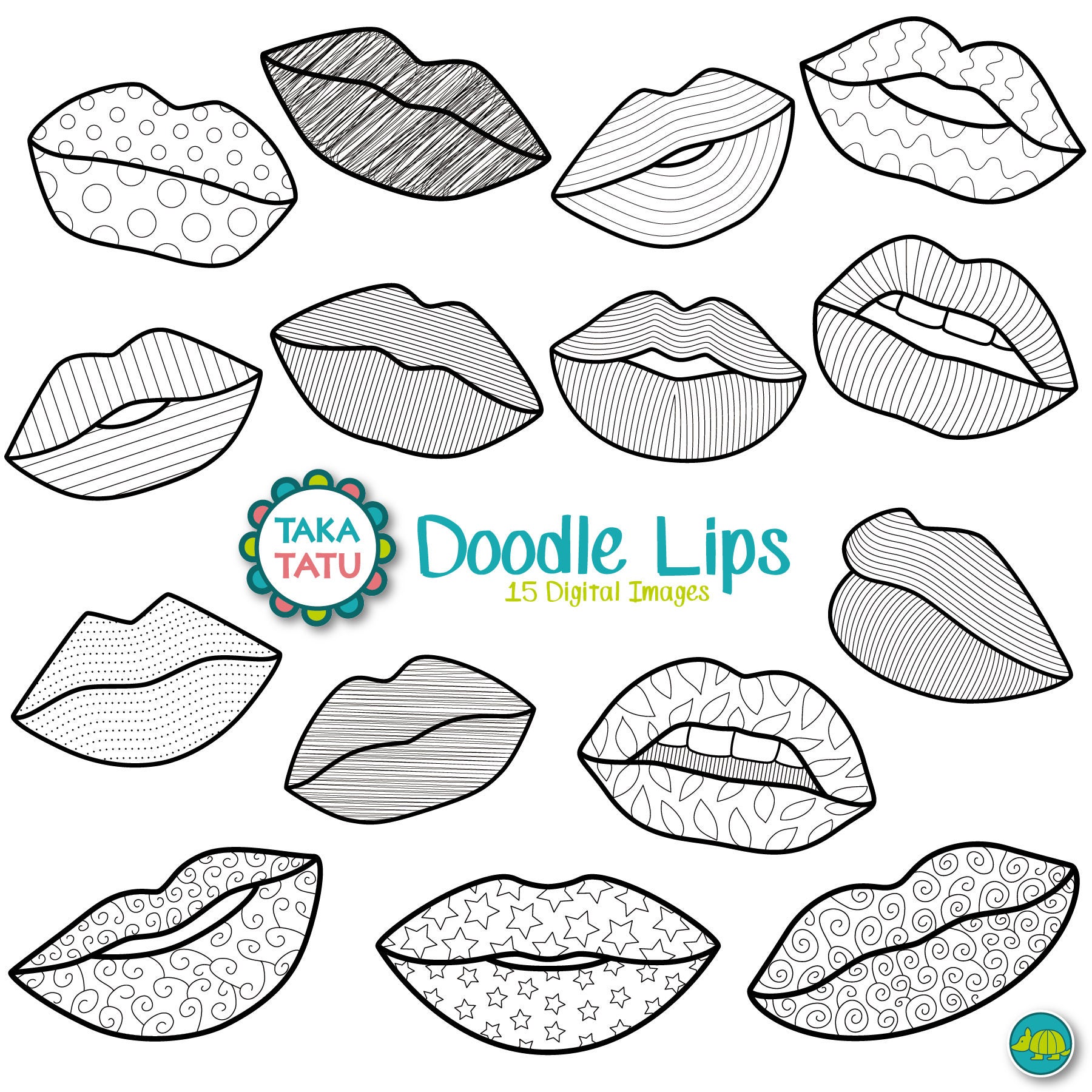 Doodle Lips Digital Stamp Pack Lips Clip Art / Lips Clipart