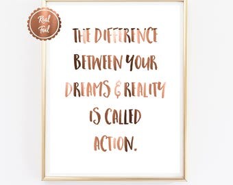 Motivational Quote // COPPER typography print // The difference between // Office quotes // Office decor // Inspiring poster wall art print