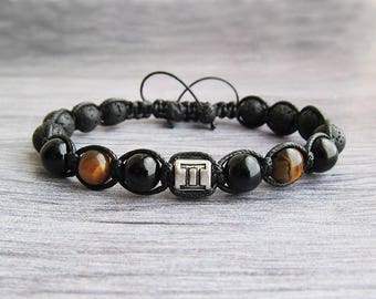 Gemini zodiac bracelet Birthstones June Birthstone Gemini bracelet Zodiac jewelry Macrame bracelet Horoscope bracelet Zodiac gift for him