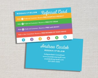 Rodan and Fields Referral Card, Rodan and Fields Punch Card, Skin Regimen Business Cards, Rodan and Fields Independent Consultant Punch Card