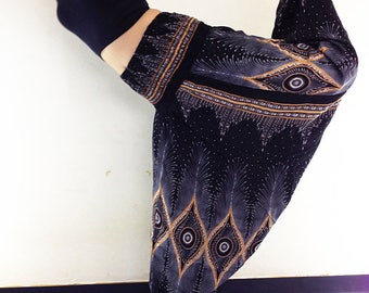 Harem Pants Women Yoga Pants Drop Crotch Aladdin Pants Maxi Pants Boho Pants Jumpsuits & Rompers Harem Trousers Peacock Black (HP49)