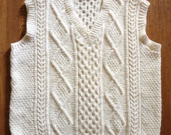 Wool Fisherman Sweater Vest Hand Woven Ireland XL