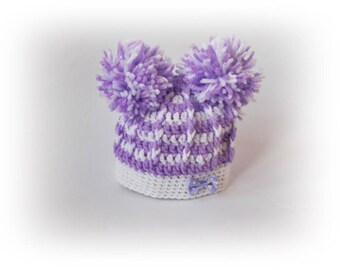 Crochet baby hat, Purple white baby hat, Crochet girl hat, Baby hat, Crochet toddler hat, Newborn hat, baby hat, Newborn baby Photo Prop