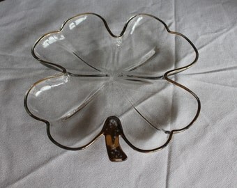 Vintage Shamrock, 4-leaf Clover, Candy Dish, Divided Relish Dish, Irish, Lucky Dish, St. Patricks Day (1970s) (C227)