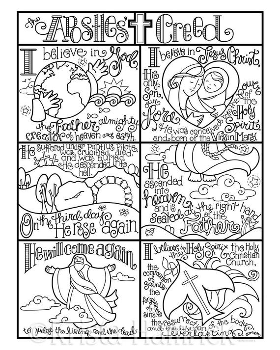 Apostles Creed coloring page in three sizes: 8.5X11 8X10