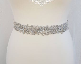 Luxury bridal belt, silver wedding belt, bridal belt, wedding dress belt, embellished belt, diamante belt, sparkly belt, wedding belt, LINDA