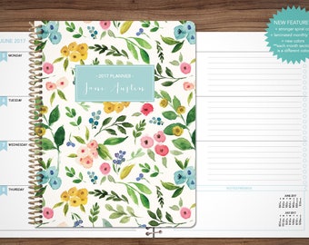 2017 planner custom 2017 2018 planner student planner HORIZONTAL LAYOUT - TABS weekly calendar agenda / colorful watercolor floral