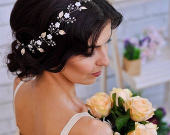 Bridal flower crown Wedding hair vine White flower crown Wedding flower crown Wedding headpiece Bridal hair vine Wedding headband crystal
