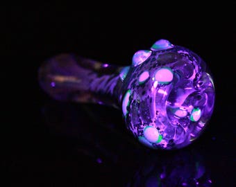 UV Glow Chillum Pipe Glass Pipe Fumed Glass Pipe, Heady Hand Blown with Illuminati