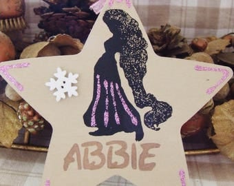 Handmade Personalised Disney Princess Rapunzel Tangled Glitter Christmas Tree Decoration Star Hanging Ornament Home Decor Gift