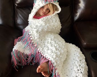 Unicorn blanket, crochet unicorn blanket, hooded unicorn blanket, unicorn, crochet blanket