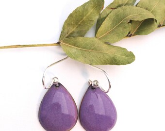 Purple Earrings, Handmade Earrings, Purple Enamel, Purple Glass, Dangle Earrings, Drop Earrings, Boho Earrings, Gift for Her, Minimalist