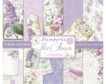 PURPLE CARD STOCK, Stamperia Lilac Flowers, Lavender Paper Pack, Lilac Card Stock, Garden Card Stock, Lilacs, Cottage Style Paper