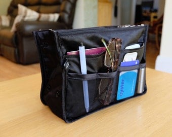 Luxury Purse ORGANIZER Insert, Purse Insert, Bag Organizer, Handbag Organizer, handbag organiser, Black with gold animal satin lining
