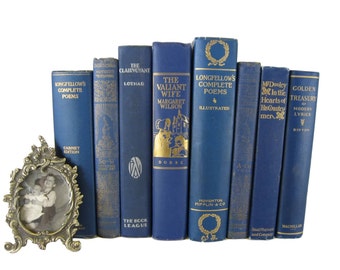 Blue Antique Books , Book Decor , Decorative Books , Wedding Prop , Photo Prop , Vintage Books , Old Books