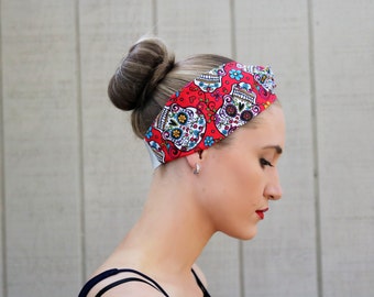 Sugar Skull Headband Adult, Red Day of the Dead Clothing Accessories, Day of the Dead Skull Headband, Dia De Los Muertos Headband for Women