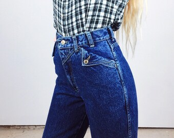 Vintage High Waisted Lawman Western Dark Blue Denim Ankle Crop Mom Jeans // Women's size XS Small S 25 0 1 2 3