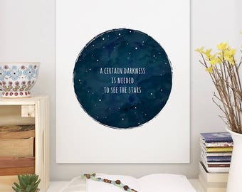 A certain darkness is needed to see the stars, inspirational quote wall art, osho quote, zen art print, starry night