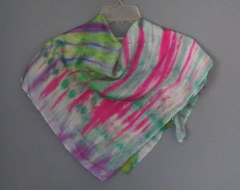 Silk scarf, hand dyed silk, spring scarf, green silk, square scarf, pink silk, silk headscarf