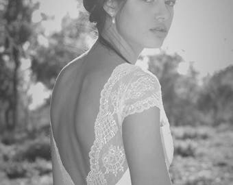 Zoe - Romantic wedding dress with lace top and chiffon skirt, boho wedding dress, backless wedding dress, beach wedding dress