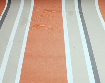 Fabric cotton acryl stripes beige orange cagoule coated table cloth water repellend