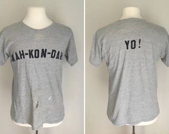 SUMMER SALE Vintage 60's Camp Shirt Wah-Kon-Dah Boy Scouts Grey Paper Thin Crewneck