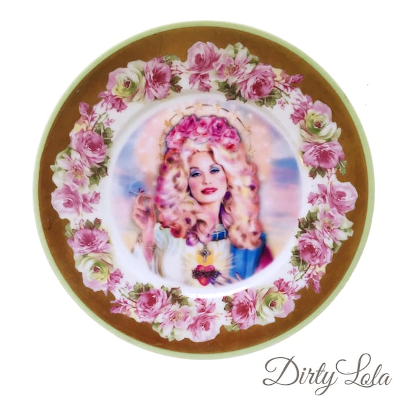 Vintage - Illustrated - Plate - Wall Display - Saint Dolly Parton - Altered - Plate - Antique - Upcycled - Plate