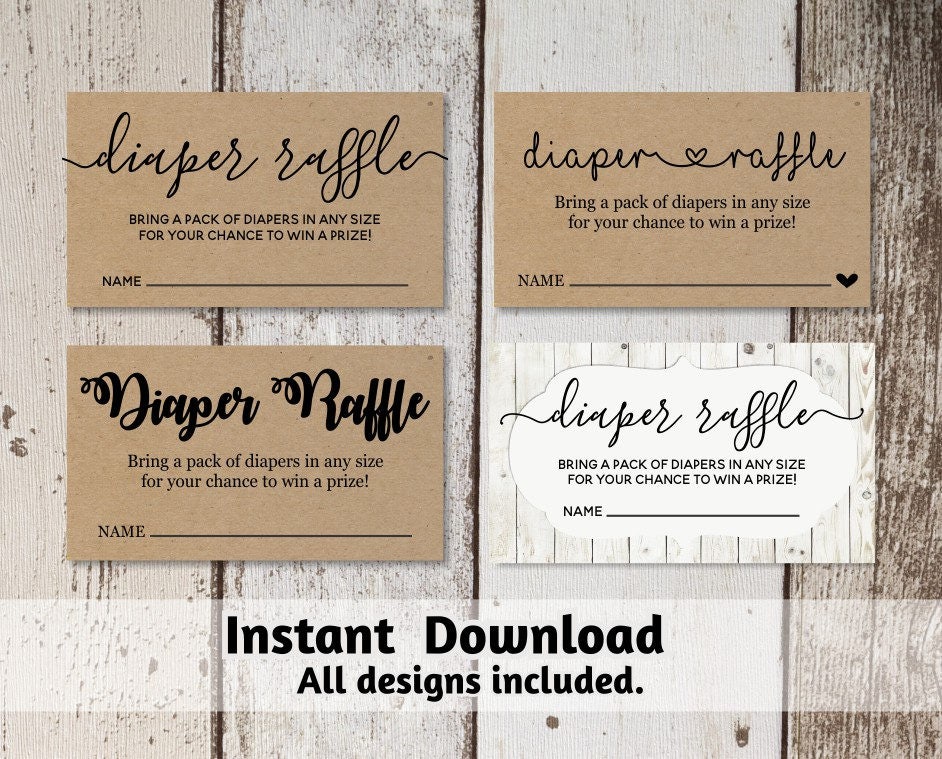 Printable Diaper Raffle Card Template Baby Shower Invitation Insert Digital File Instant Baby Shower Invitation Inserts Templates