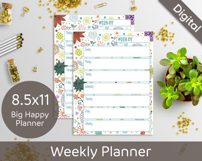 8.5x11 Weekly Planner Printable, Undated Weekly, 2 layouts, WO2P, WO1P, Syasia Cute Floral DIY Planner PDF Instant Download