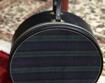 Plaid vintage train case travel bag