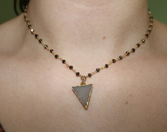 Triangle Druzy on Beaded Chain