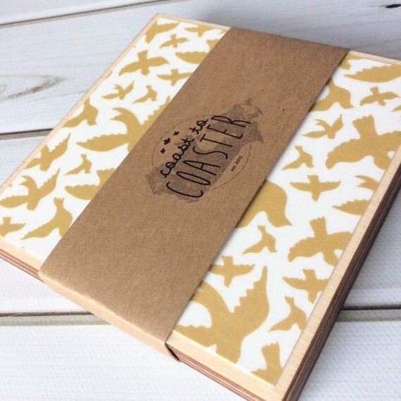 Gold Coasters Wooden Coasters Herringbone Decor Gold