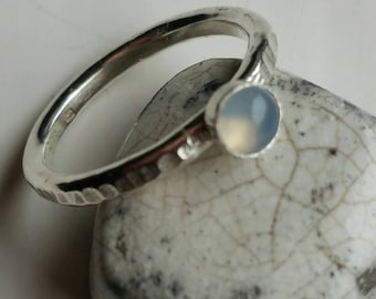 Silver Stacking Ring with 4mm Round Grey Moonstone Size 4.5 (I) - Postage Included