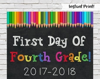 First Day of Fourth Grade Sign, Back to School Sign, Fourth Grade Chalkboard Sign, Printable Fourth Grade Sign, Rainbow School Sign