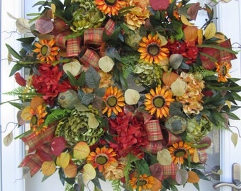 READY TO SHIP! Sunflower Fall Floral Wreath Autumn Wreath Fall Wreath Front Door Wreath